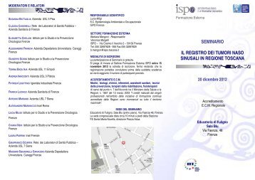 seminario il registro dei tumori naso sinusali in regione toscana