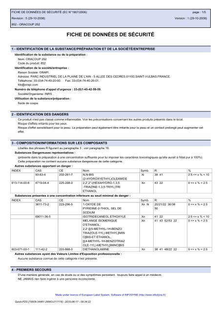 fiche de données de sécurité - Promeca