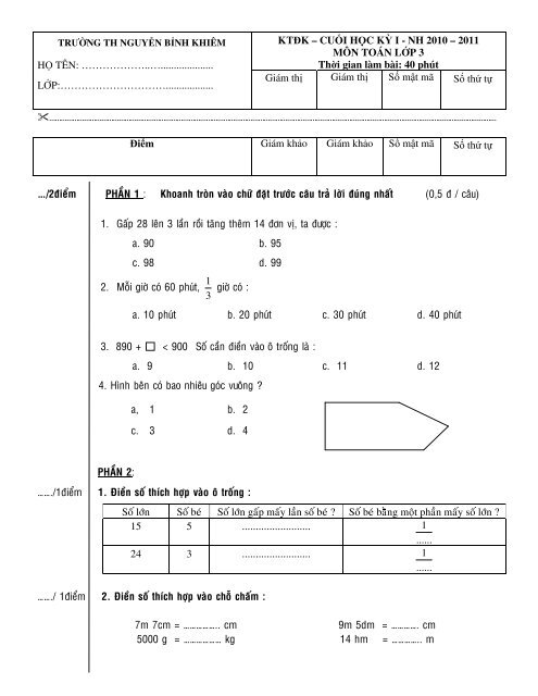 Äá» kiá»m tra cuá»i ká»³ 1 khá»i 3 - Nguyá»n Bá»nh KhiÃªm