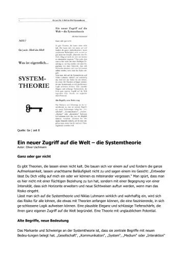 Ein neuer Zugriff auf die Welt â die Systemtheorie - Wortguru