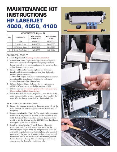 maintenance kit instructions hp laserjet 4000, 4050, 4100 - Lbrty.com