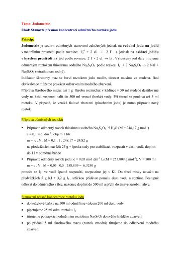 TÃ©ma: Jodometrie Ãkol: Stanovte pÅesnou ... - Chemie na GJO