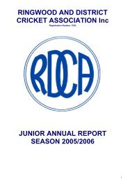 RINGWOOD AND DISTRICT CRICKET ASSOCIATION Inc - rdca.com