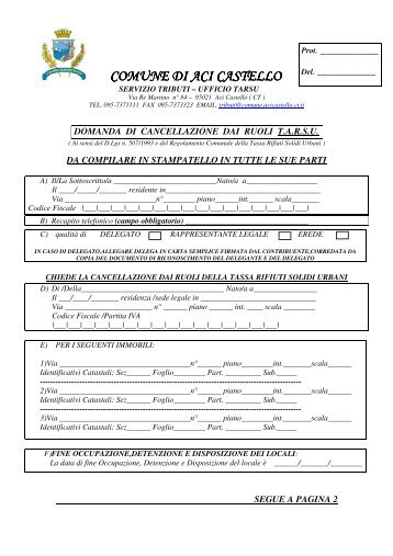 Modulo Cancellazione - Comune di Acicastello