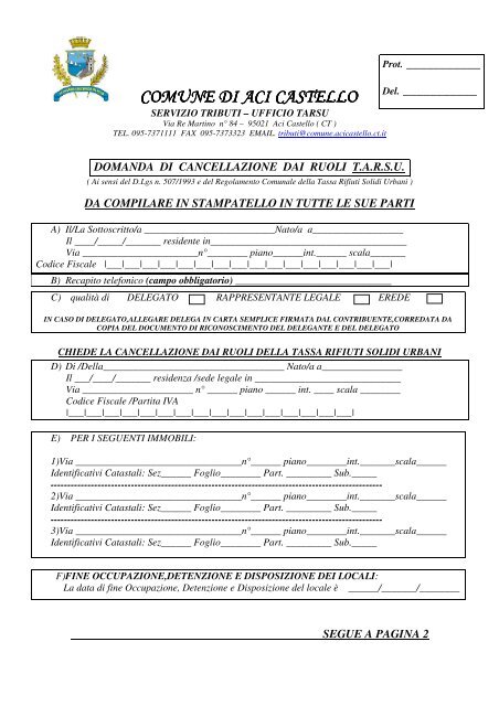 Modulo Cancellazione - Comune di Acicastello