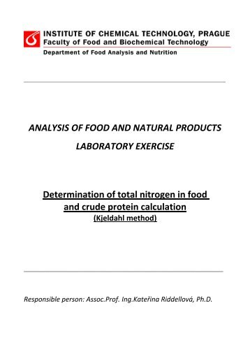 a. total nitrogen determination according to the kjeldahl method ...