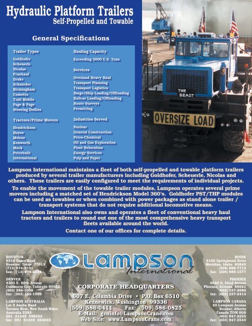 Hydraulic Platform Trailers - Lampson International, LLC