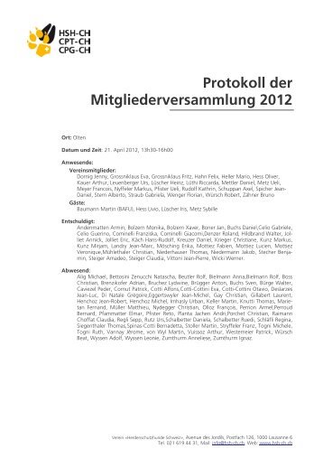 Protokoll der Mitgliederversammlung 2012 - Herdenschutz