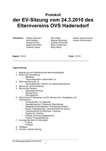 Protokoll der Elternausschuss-Sitzung vom 24 ... - OVS Hadersdorf