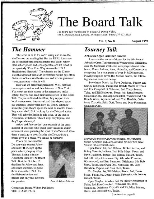 Board Talk August 1992 - eShuffleboard.com