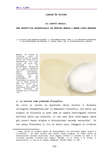 115 1. La tecnica come problema filosofico Da circa un secolo la ...