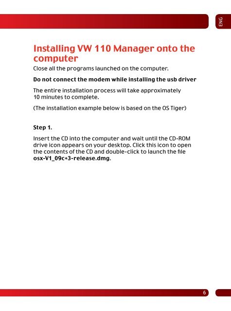 USB-Modem VW 110 Installation and connection manual for MAC ...