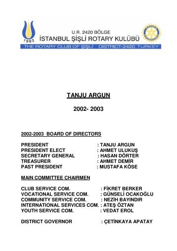 TANJU ARGUN 2002- 2003 - ÅiÅli Rotary KulÃ¼bÃ¼