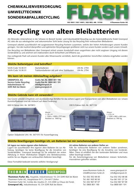 Recycling von alten Bleibatterien - Thommen Furler AG