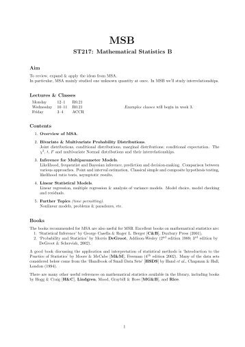 ST217: Mathematical Statistics B - Of the Clux
