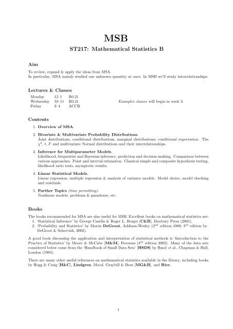 ST217: Mathematical Statistics B - Of the Clux