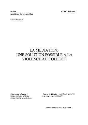 la mediation: une solution possible a la violence ... - Sylvie Castaing