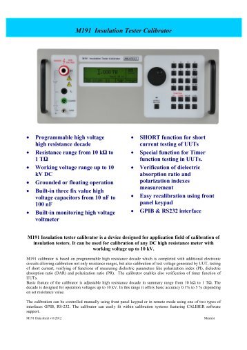 M191 Insulation Tester Calibrator - meatest.cz