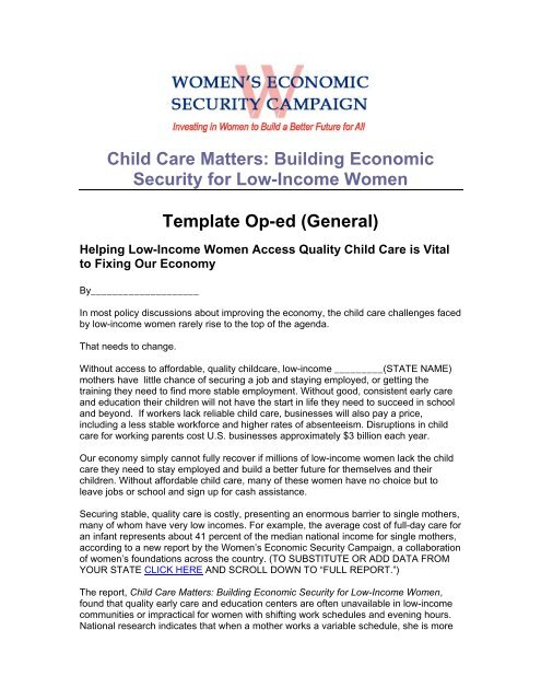 Download General Template Op Ed On Child Care Women s 