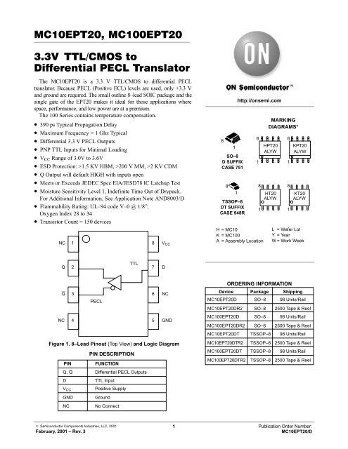 MC10EPT20, MC100EPT20 3.3V TTL/CMOS to Differential ... - Darlas