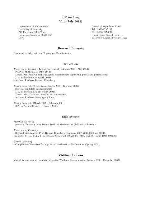 Jiyoon Jung Vita July 12 Research Interests Education