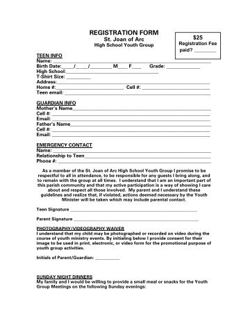 REGISTRATION FORM - St. Joan of Arc Catholic Church