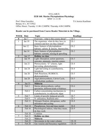 SYLLABUS EEB 168: Marine Phytoplankton Physiology ... - UCLA