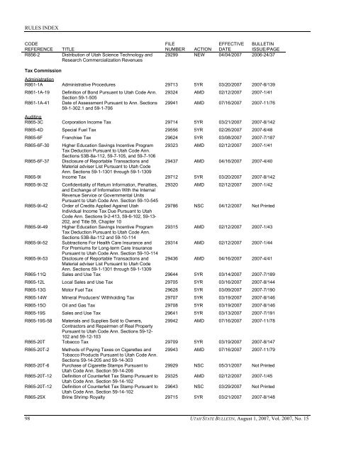 Vol. 2007, No. 15 (08/01/2007) PDF - Administrative Rules - Utah.gov