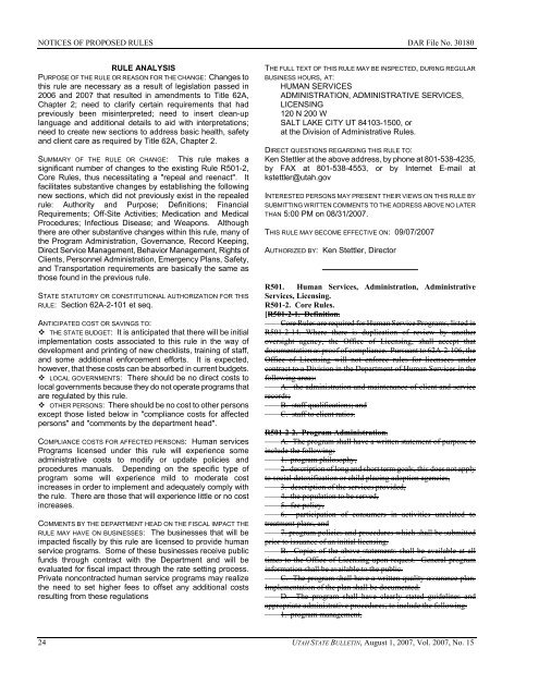 Vol. 2007, No. 15 (08/01/2007) PDF - Administrative Rules - Utah.gov