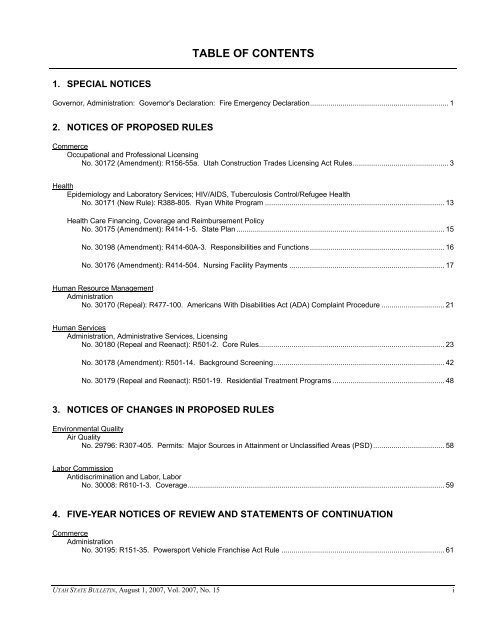 Vol. 2007, No. 15 (08/01/2007) PDF - Administrative Rules - Utah.gov