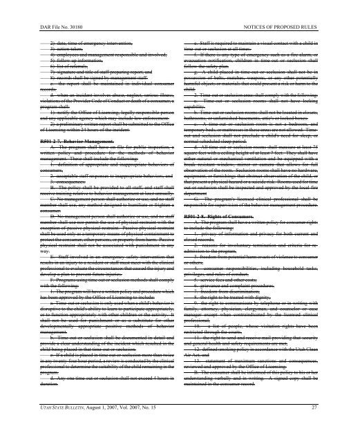 Vol. 2007, No. 15 (08/01/2007) PDF - Administrative Rules - Utah.gov
