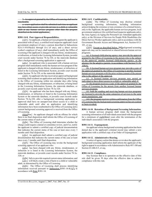 Vol. 2007, No. 15 (08/01/2007) PDF - Administrative Rules - Utah.gov