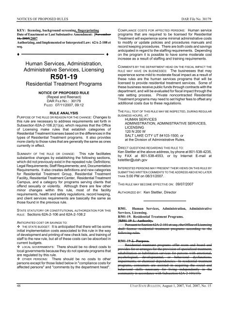 Vol. 2007, No. 15 (08/01/2007) PDF - Administrative Rules - Utah.gov