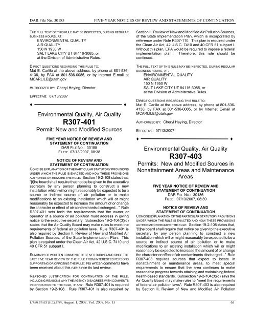 Vol. 2007, No. 15 (08/01/2007) PDF - Administrative Rules - Utah.gov