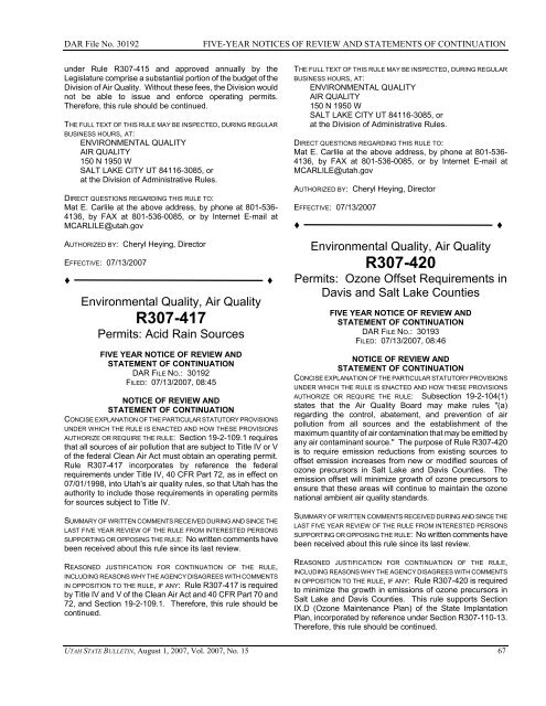 Vol. 2007, No. 15 (08/01/2007) PDF - Administrative Rules - Utah.gov