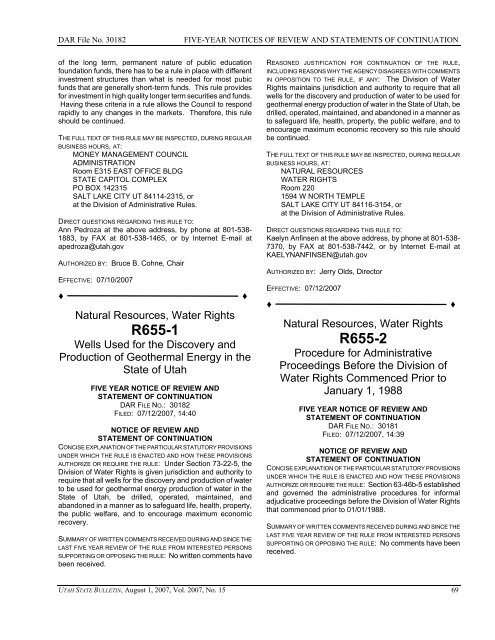 Vol. 2007, No. 15 (08/01/2007) PDF - Administrative Rules - Utah.gov