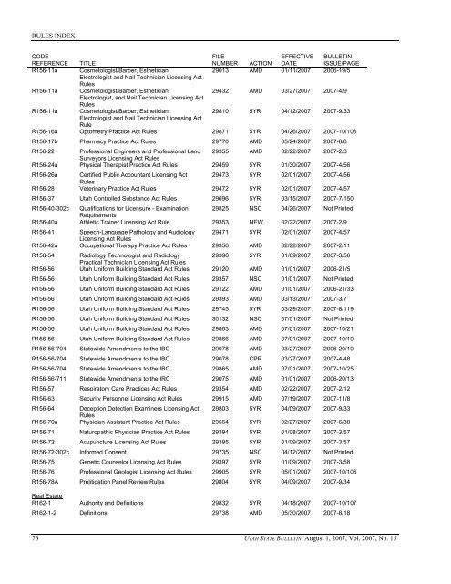 Vol. 2007, No. 15 (08/01/2007) PDF - Administrative Rules - Utah.gov