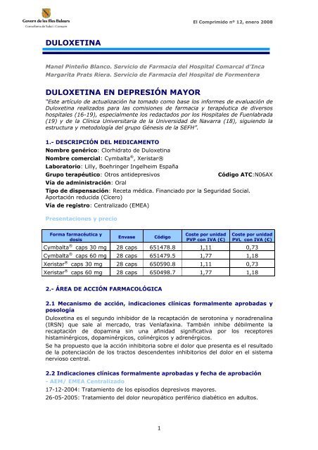 Duloxetina y perdida de peso