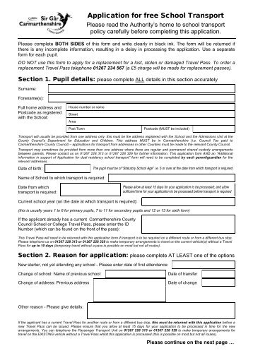 Application Form for School Transport