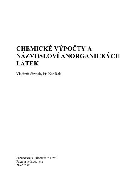 chemickÃ© vÃ½poÄ ty a nÃ¡zvoslovÃ anorganickÃ½ch lÃ¡tek - chesapeake.cz