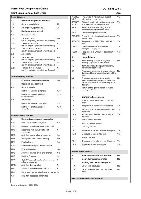 Parcel Post Compendium Online Saint Lucia General Post Office ...