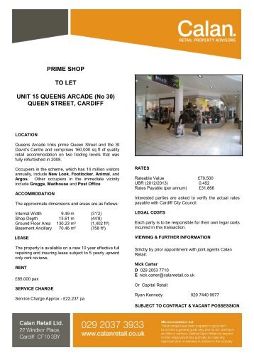 Cardiff, Queens Arcade - Unit 15 - Calan - Retail Property Advisors