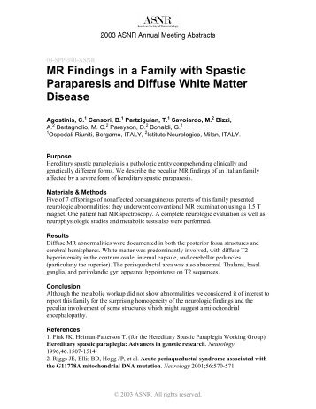 MR Findings in a Family with Spastic Paraparesis ... - For Members