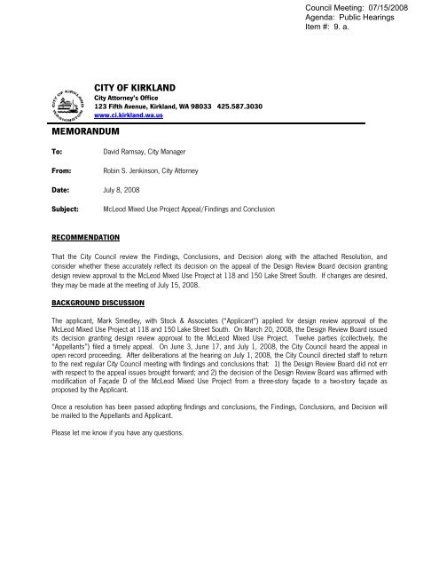 Resolution R-4715, Adopting Findings and ... - City of Kirkland