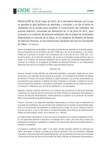 ResoluciÃ³n de 30 de mayo de 2013 - Diario Oficial de Extremadura