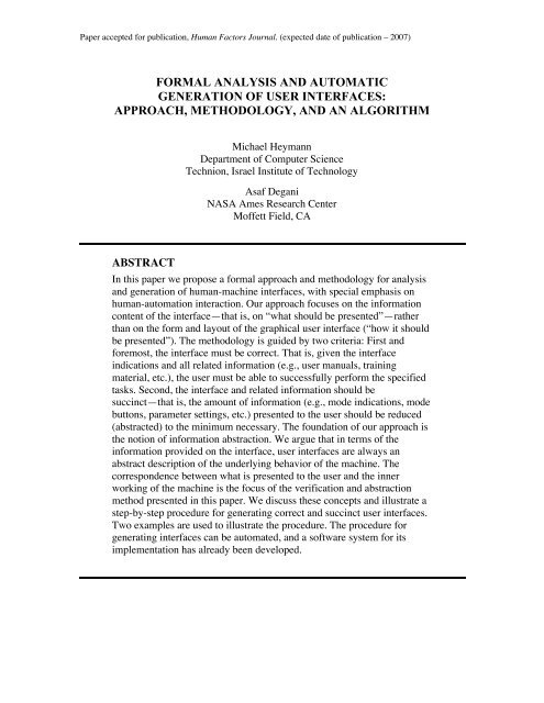formal analysis and automatic generation of user interfaces