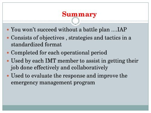 Using the HICS Tools in Incident Action Planning - The 2012 ...