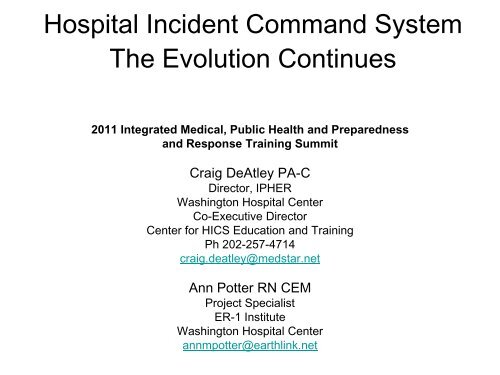 Using the HICS Tools in Incident Action Planning - The 2012 ...