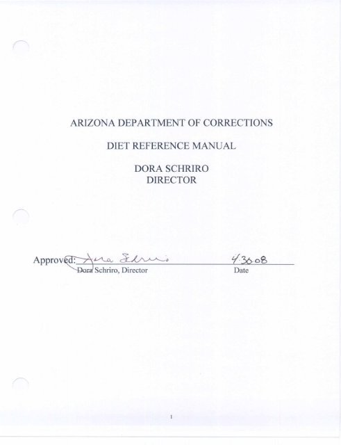 Arizona Department of Corrections Diet Reference Manual