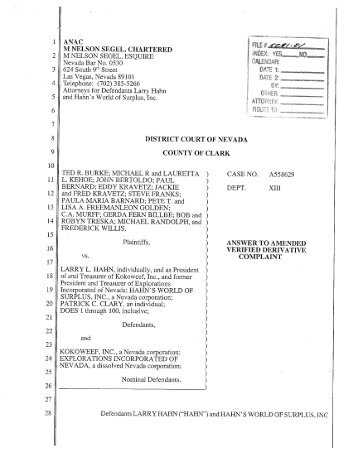 Answer to Amended Verified Derivative Complaint - kokoweef.com